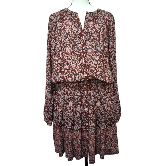 Faherty Montara Blouson Mini Dress Burgundy Multicolor Womens S - Picture 2 of 7